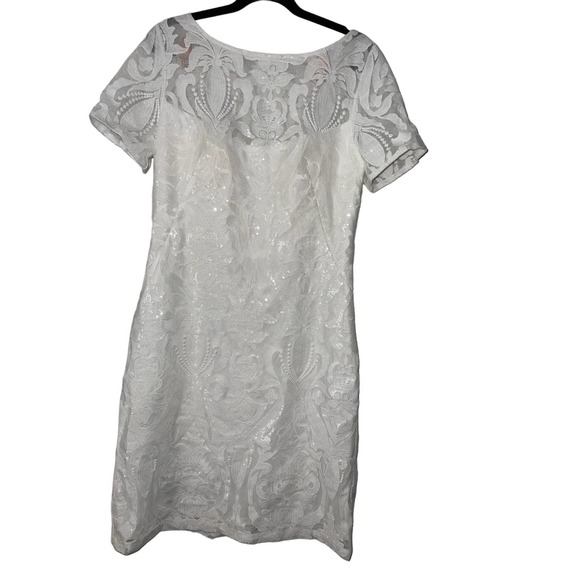 SUE WONG White Embroidered Lace Sequin Embellished Formal Wedding Dress size 12 - Picture 3 of 11